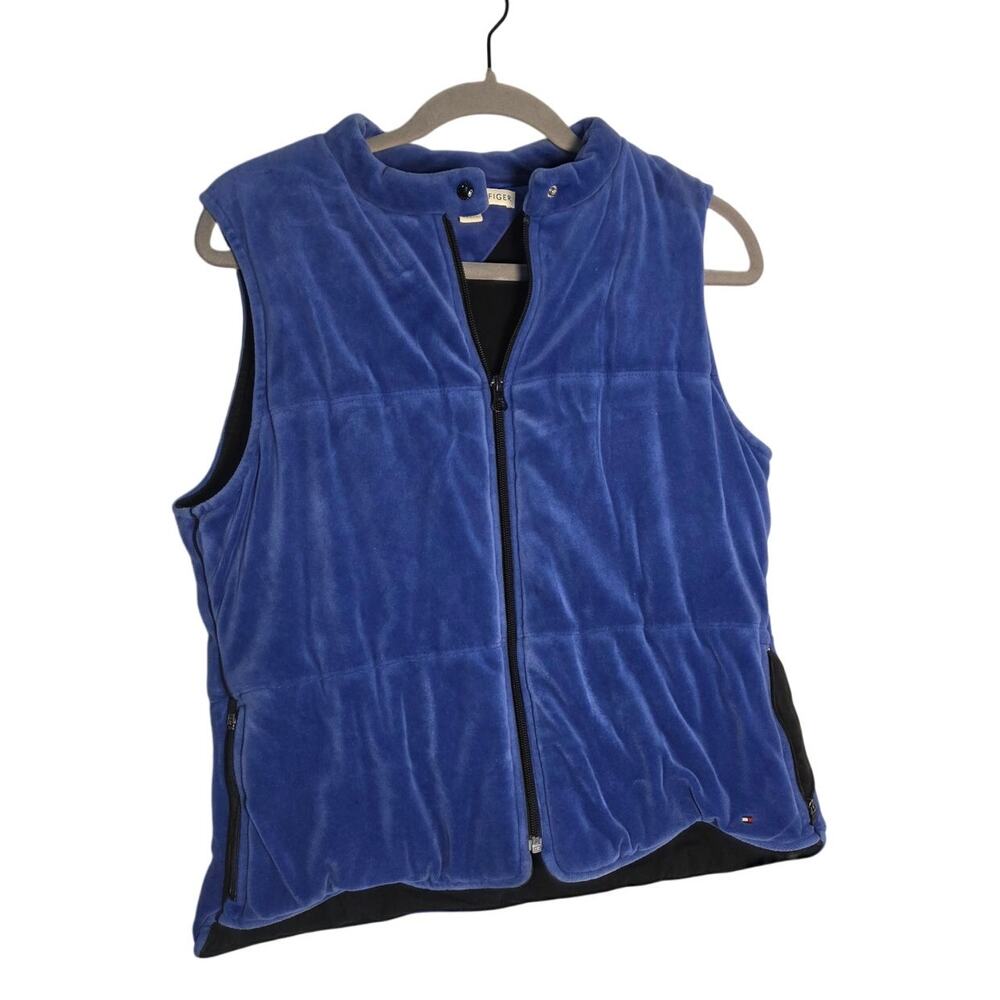 Vintage Y2K Tommy Hilfiger Velvet Puffer Vest Womens XL Blue Retro Cozy Hiking